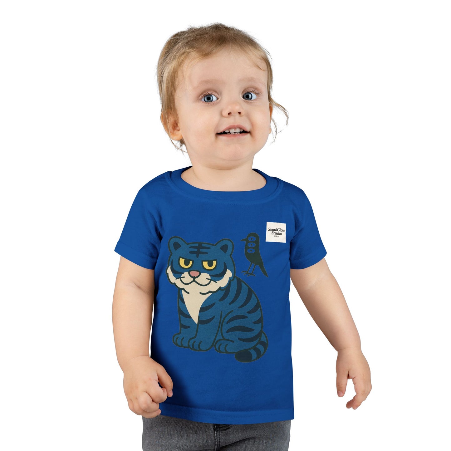 Korean Tiger and Magpie Toddler T-shirt, Kids Animal Tee, Gift for Toddlers, Birthday Shirt, Playful Graphic Tee