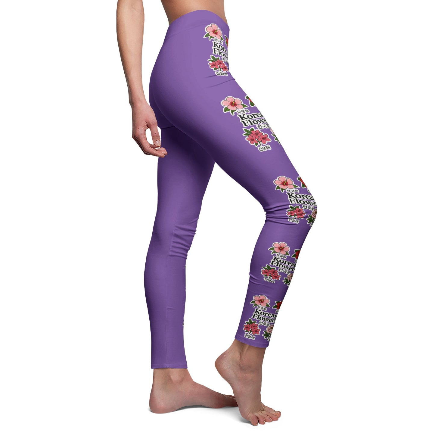 Vibrant Korean Floral Leggings for Everyday Wear, Violet, Casual Yoga Pants, Comfort Fit, Gift for Her, Stylish Exercise Gear