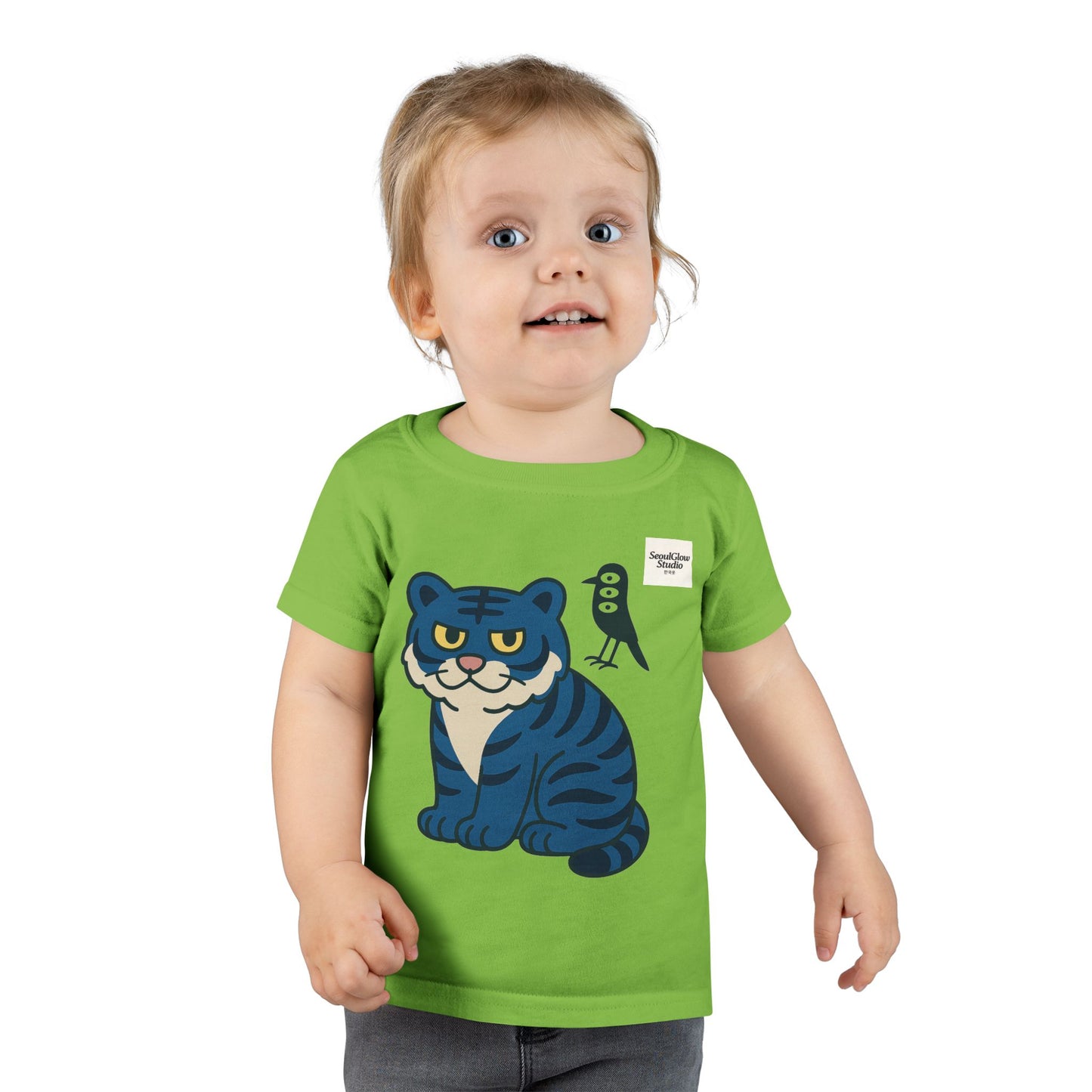 Korean Tiger and Magpie Toddler T-shirt, Kids Animal Tee, Gift for Toddlers, Birthday Shirt, Playful Graphic Tee