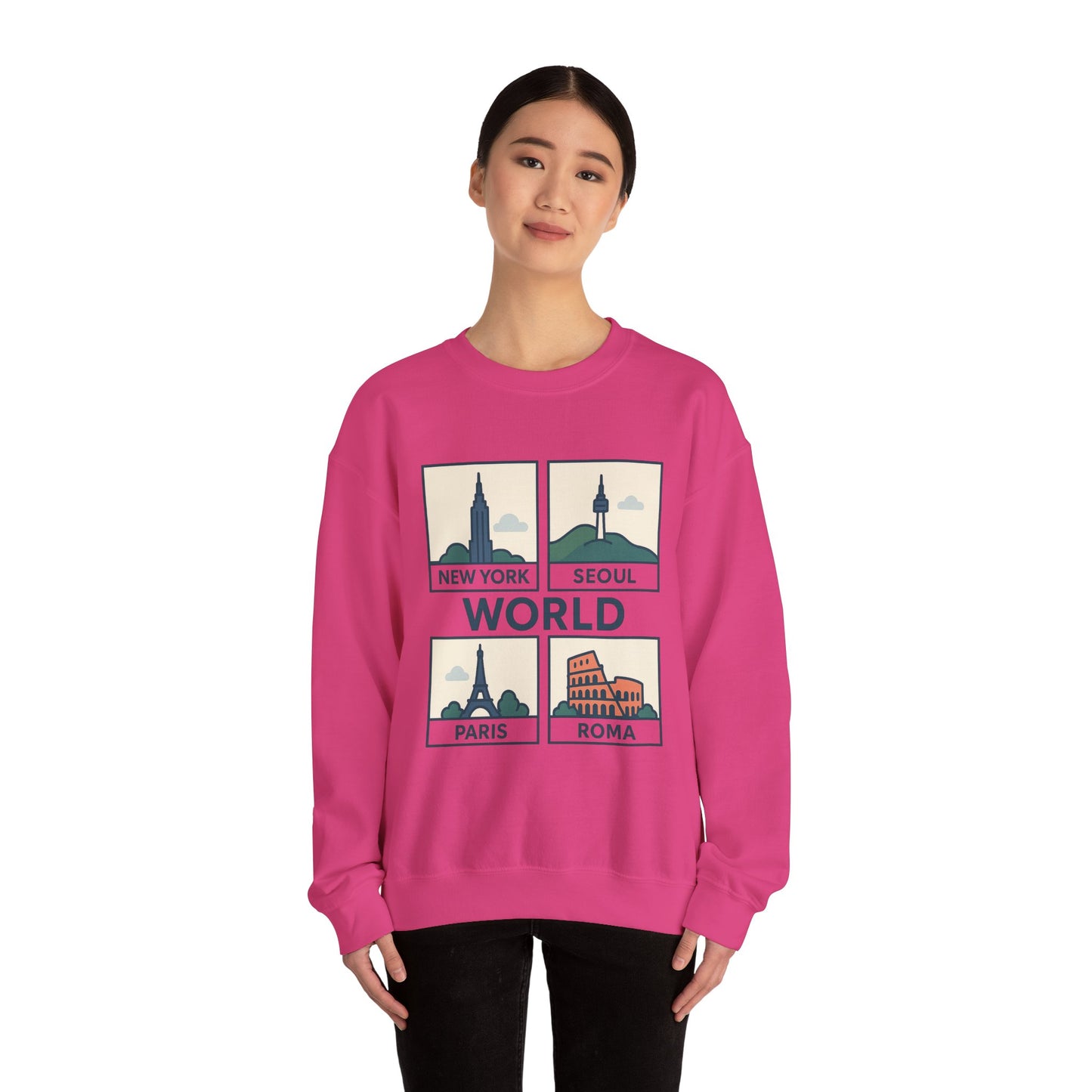 World City Crewneck Sweatshirt, Cozy Travel Sweatshirt, Unisex Souvenir Sweatshirt, New York Seoul Paris Roma Gift, Adventure Sweatshirt