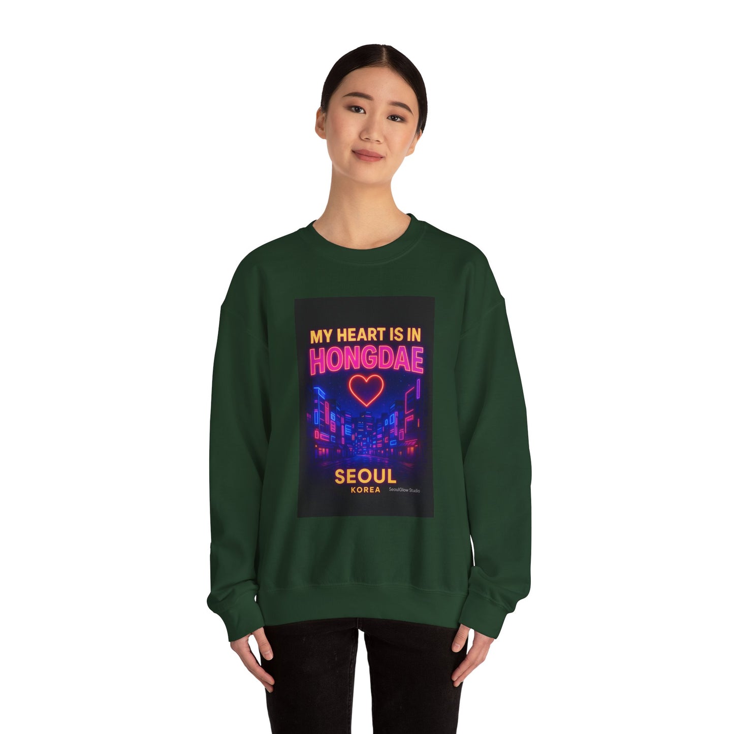 Heart in Hongdae Hoodie, Unisex Crewneck Sweatshirt, Streetwear, Aesthetic Fashion, Seoul Gift, Layering Essential