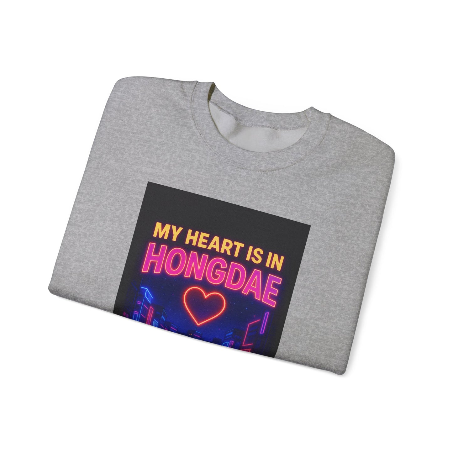 Heart in Hongdae Hoodie, Unisex Crewneck Sweatshirt, Streetwear, Aesthetic Fashion, Seoul Gift, Layering Essential