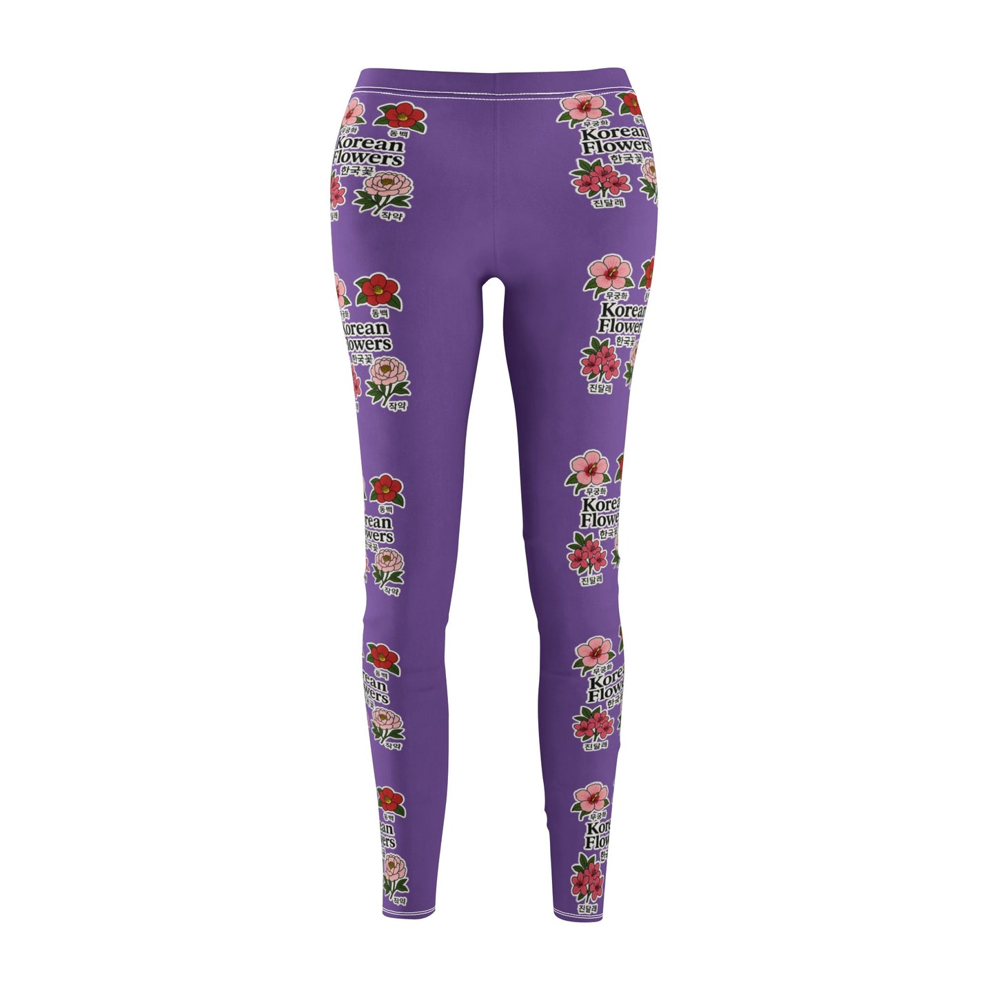 Vibrant Korean Floral Leggings for Everyday Wear, Violet, Casual Yoga Pants, Comfort Fit, Gift for Her, Stylish Exercise Gear