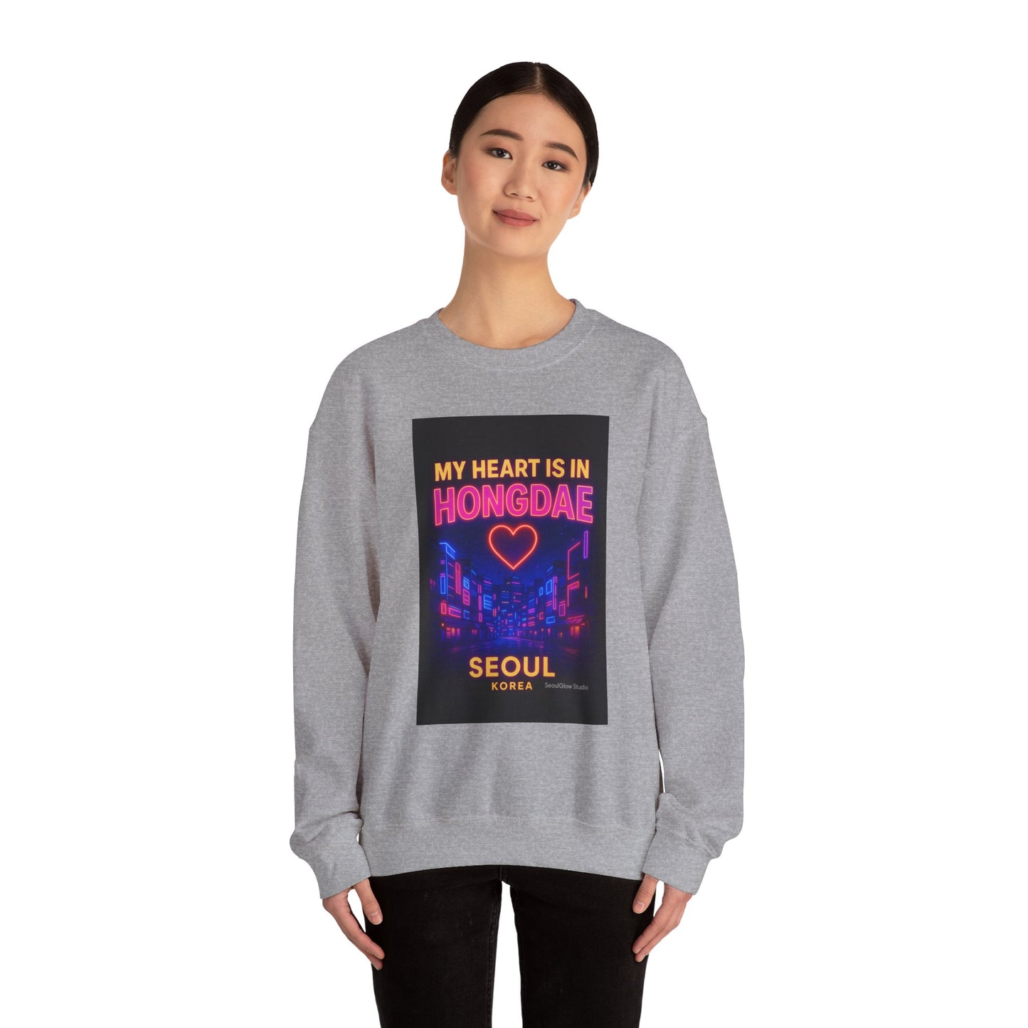 Heart in Hongdae Hoodie, Unisex Crewneck Sweatshirt, Streetwear, Aesthetic Fashion, Seoul Gift, Layering Essential