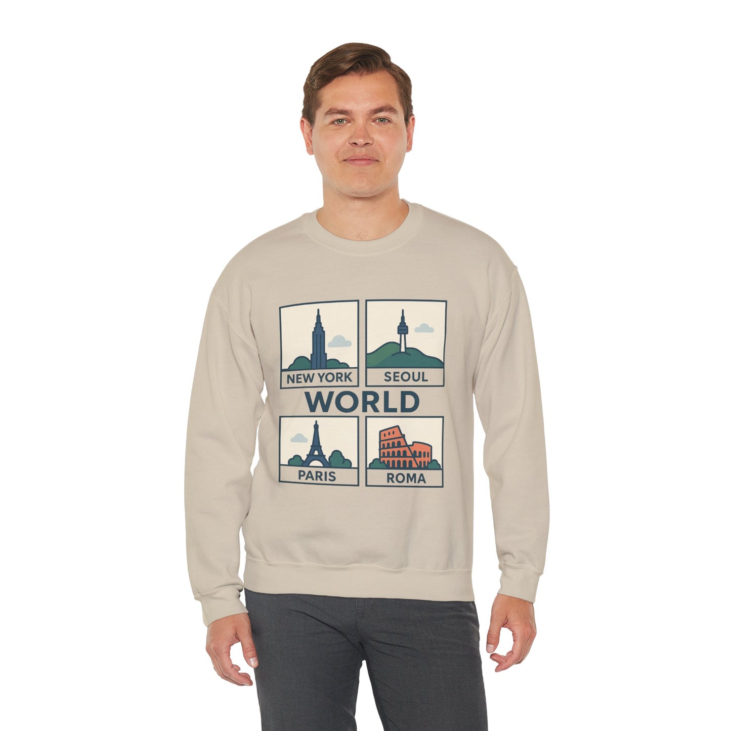 World City Crewneck Sweatshirt, Cozy Travel Sweatshirt, Unisex Souvenir Sweatshirt, New York Seoul Paris Roma Gift, Adventure Sweatshirt