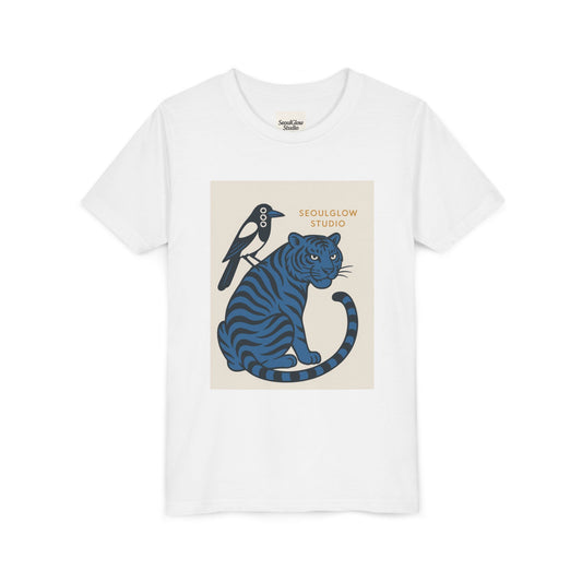 Korean Tiger & Magpie: Guardian Spirit Tee!  Youth Tee with Tiger and Magpie Design, Fun Kids Shirt, Unique Graphic Tee, Gift for Animal Lovers, Summer Kids Apparel