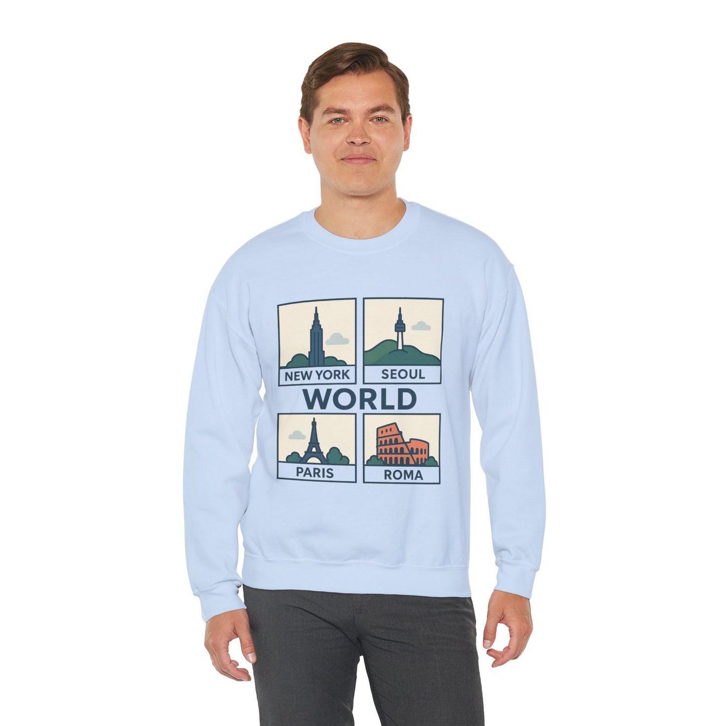 World City Crewneck Sweatshirt, Cozy Travel Sweatshirt, Unisex Souvenir Sweatshirt, New York Seoul Paris Roma Gift, Adventure Sweatshirt