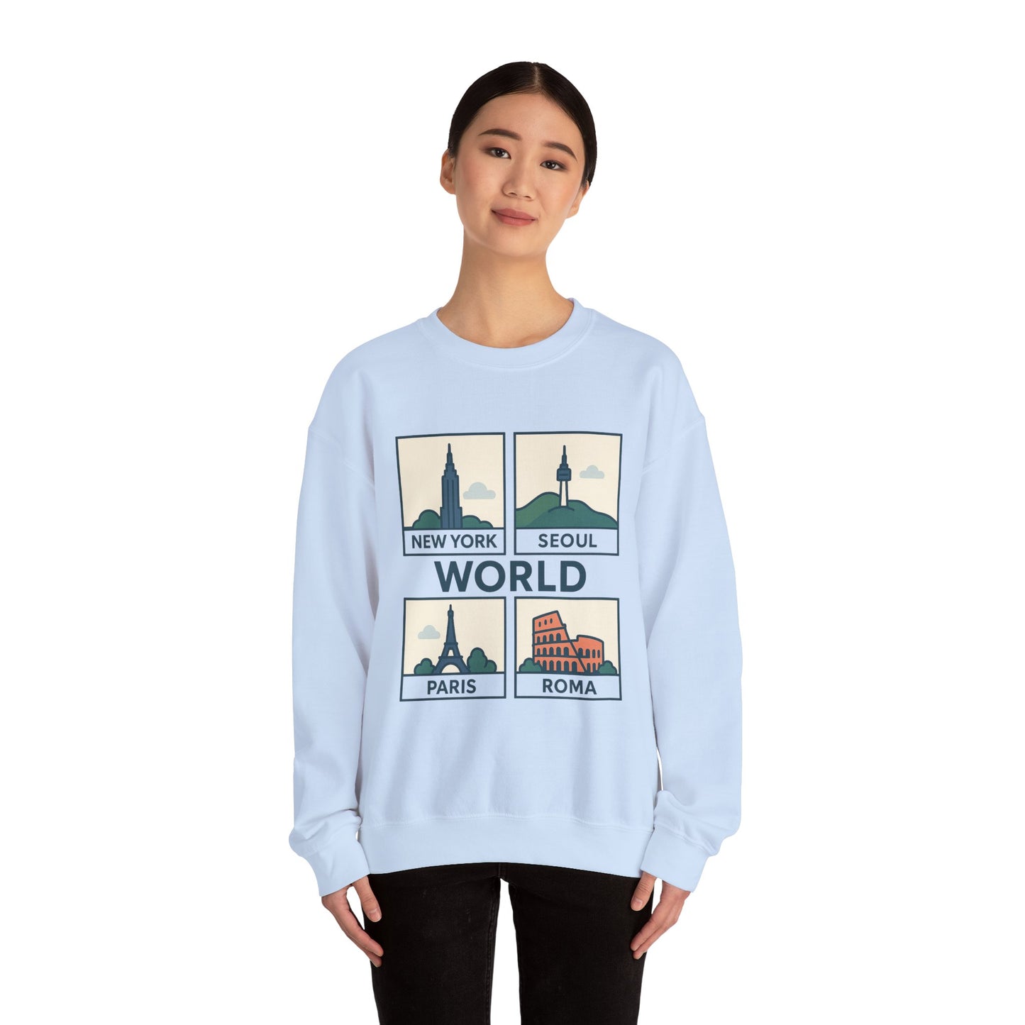 World City Crewneck Sweatshirt, Cozy Travel Sweatshirt, Unisex Souvenir Sweatshirt, New York Seoul Paris Roma Gift, Adventure Sweatshirt