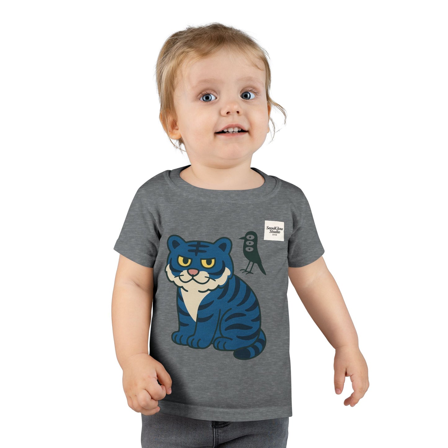 Korean Tiger and Magpie Toddler T-shirt, Kids Animal Tee, Gift for Toddlers, Birthday Shirt, Playful Graphic Tee