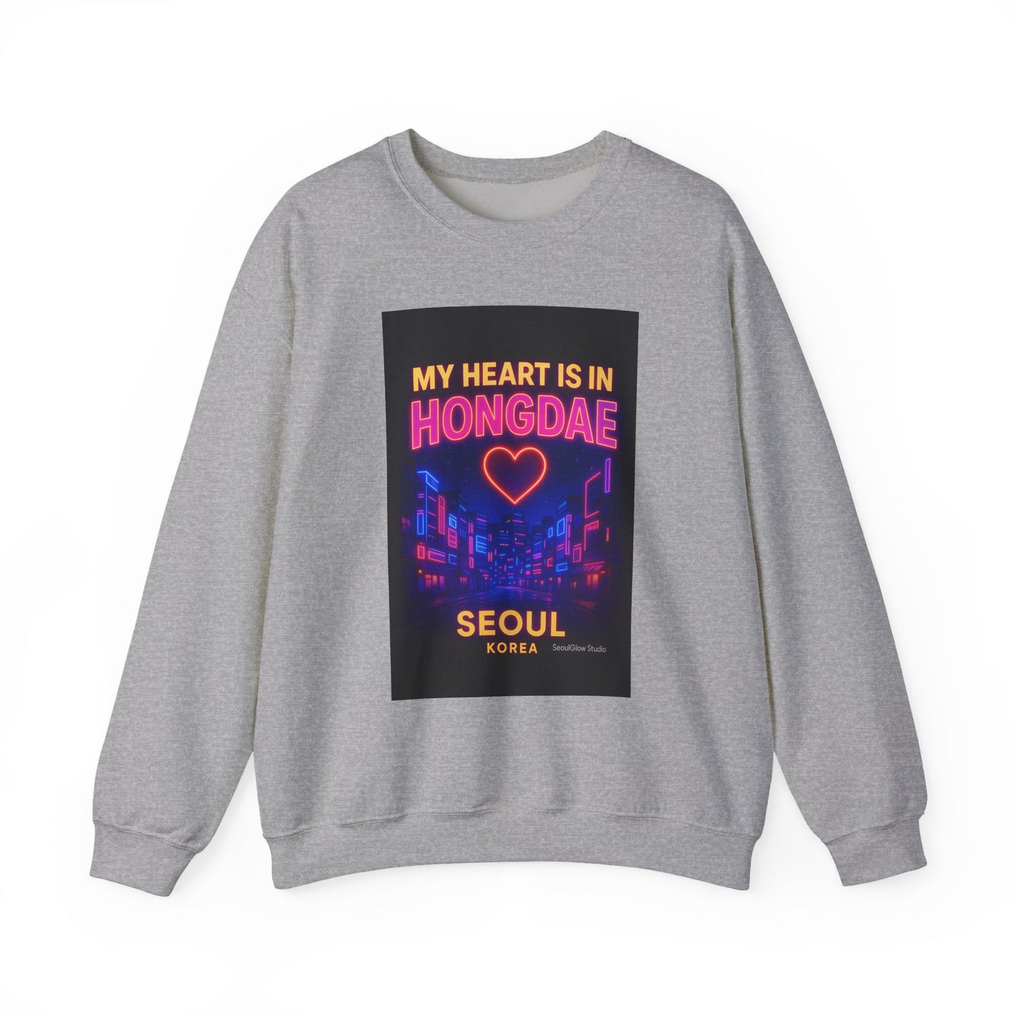 Heart in Hongdae Hoodie, Unisex Crewneck Sweatshirt, Streetwear, Aesthetic Fashion, Seoul Gift, Layering Essential