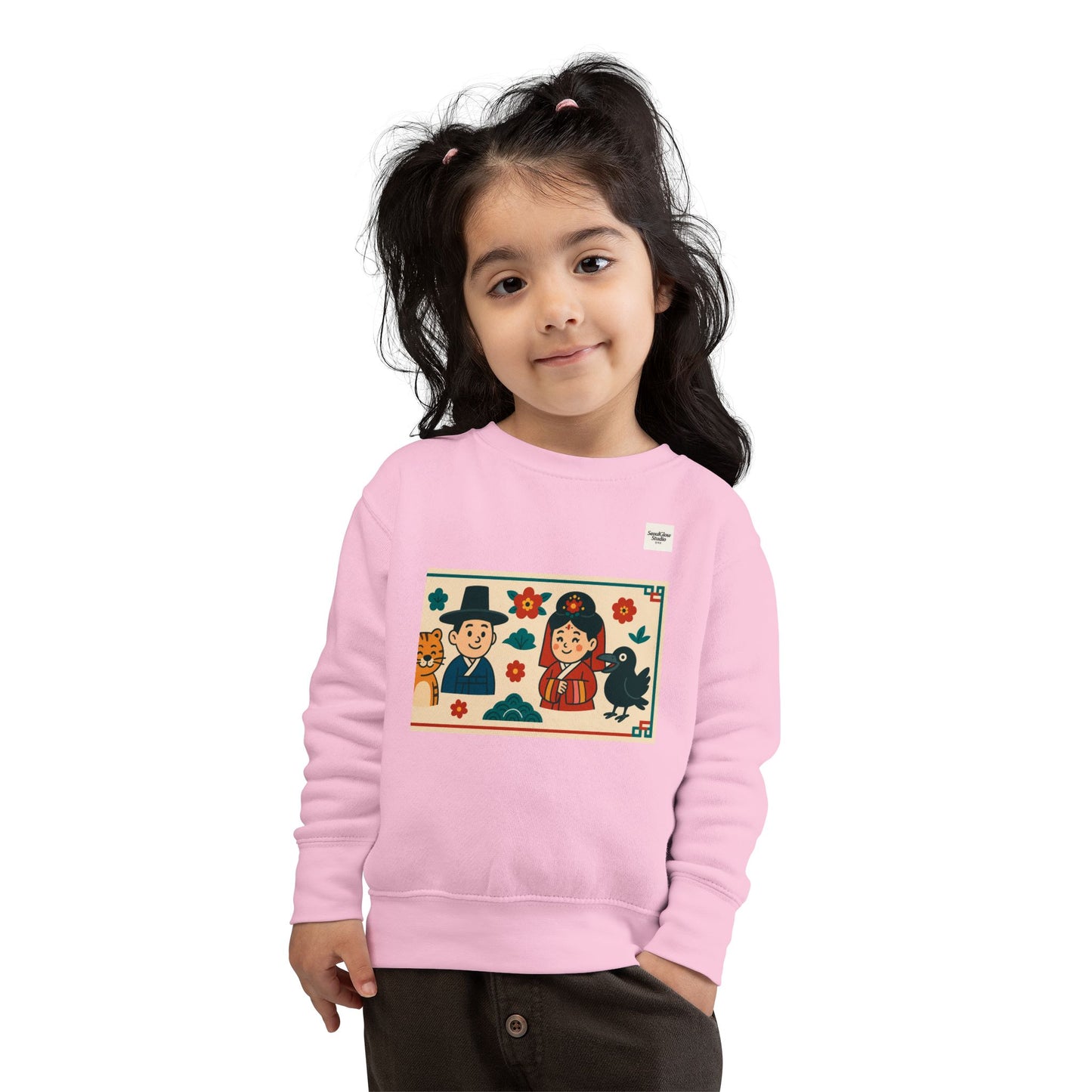 Korean Cultural Charm Toddler Sweatshirt, Kids' Cozy Apparel, Unique Gift for Birthdays, Cute Toddler Clothing, Holiday Outfit