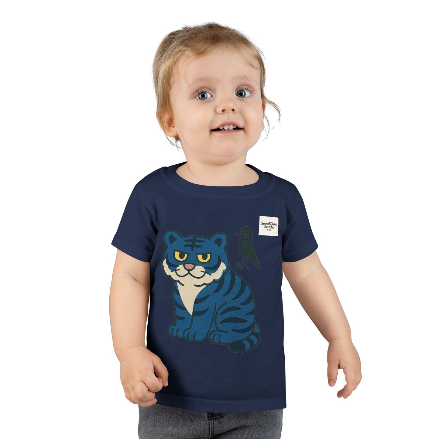 Korean Tiger and Magpie Toddler T-shirt, Kids Animal Tee, Gift for Toddlers, Birthday Shirt, Playful Graphic Tee