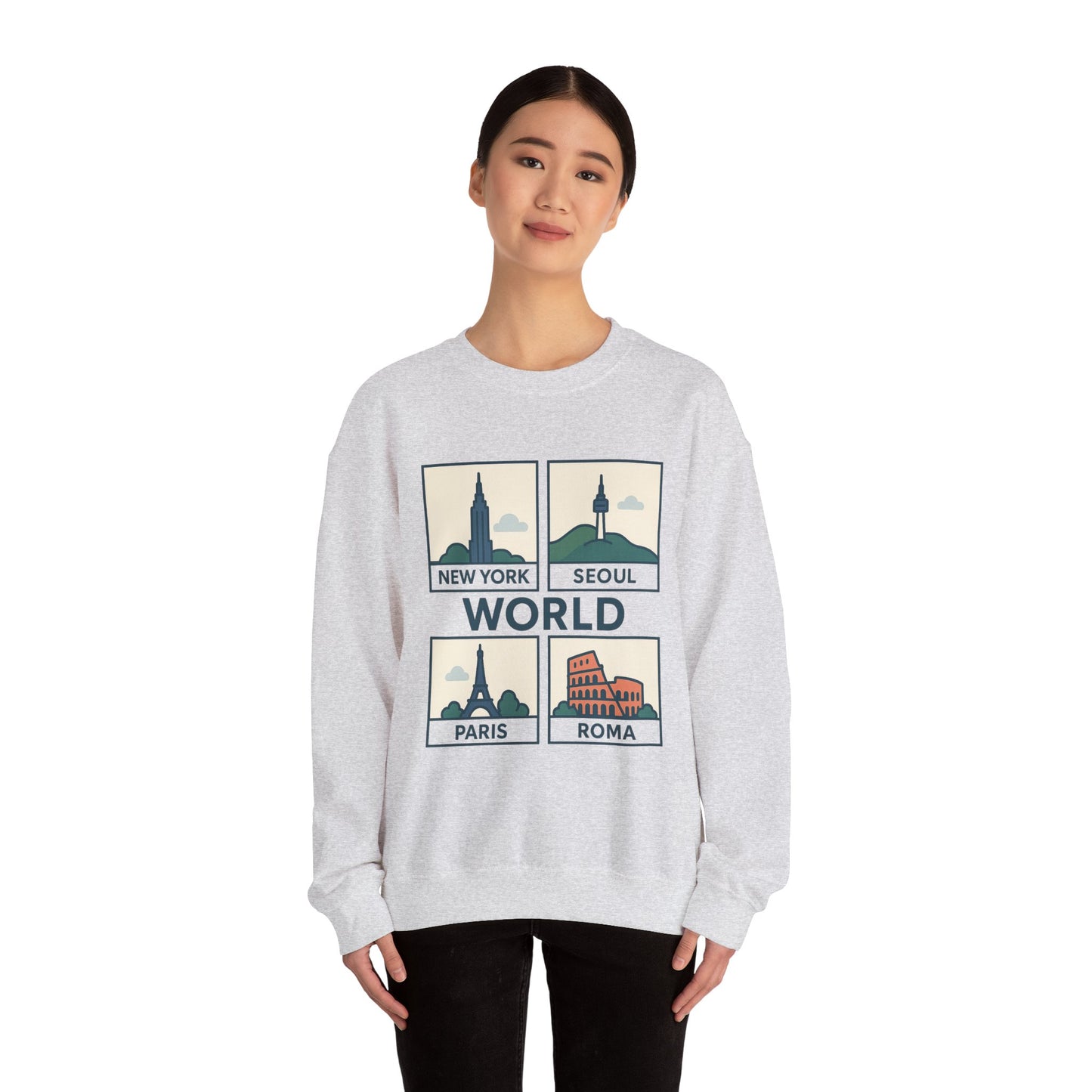 World City Crewneck Sweatshirt, Cozy Travel Sweatshirt, Unisex Souvenir Sweatshirt, New York Seoul Paris Roma Gift, Adventure Sweatshirt