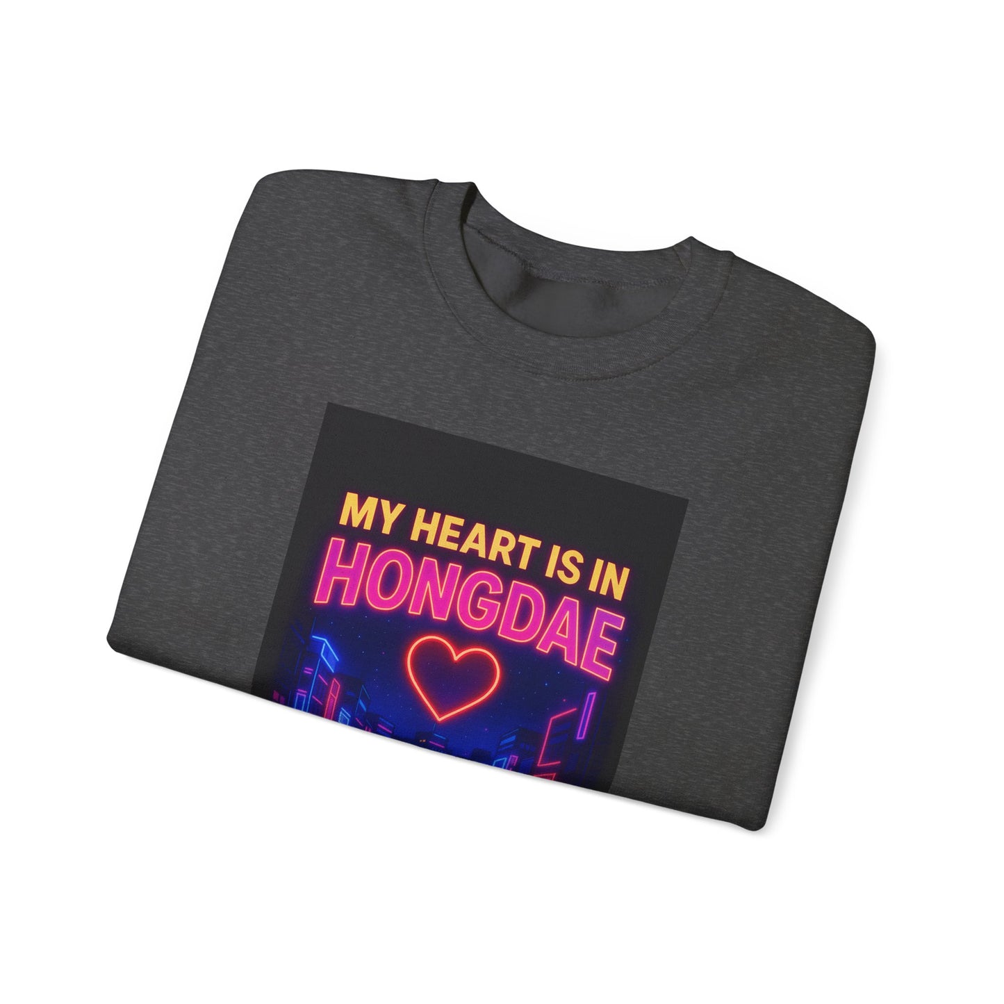 Heart in Hongdae Hoodie, Unisex Crewneck Sweatshirt, Streetwear, Aesthetic Fashion, Seoul Gift, Layering Essential