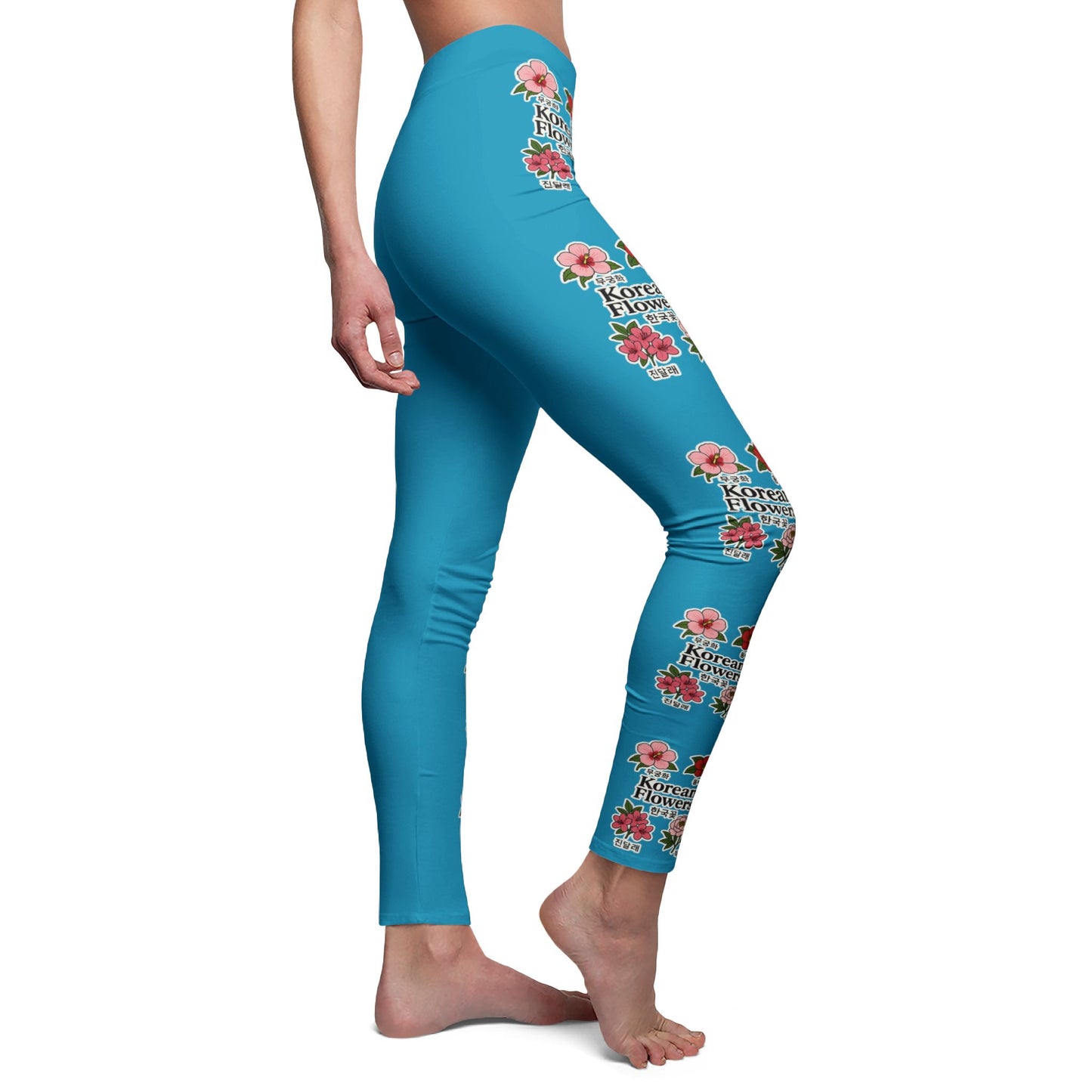 Vibrant Korean Floral Leggings for Everyday Wear, Tourquis, Casual Yoga Pants, Comfort Fit, Gift for Her, Stylish Exercise Gear