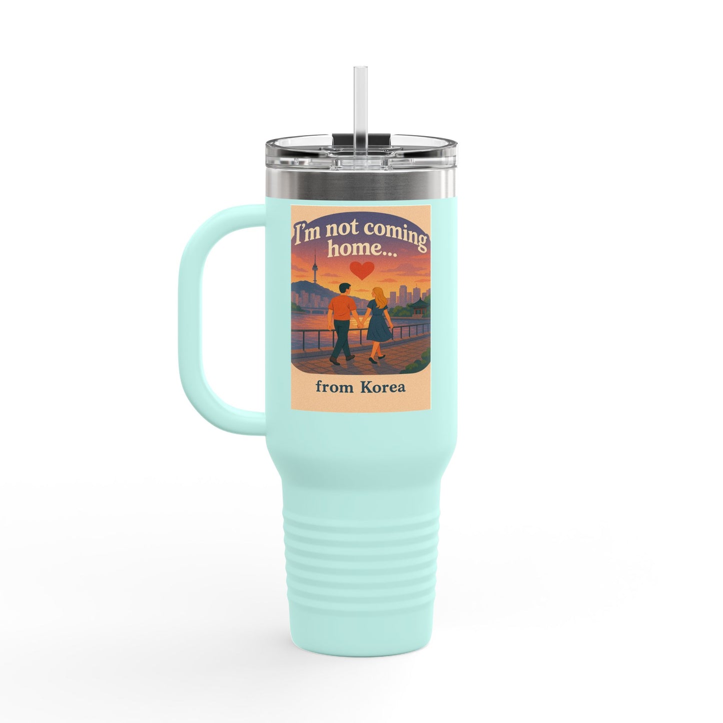 Mom I'm going to Korea ! Travel Mug with Inspirational Quote, Perfect for Travelers, Moms, Gifts for Coffee Lovers, Adventure Gear