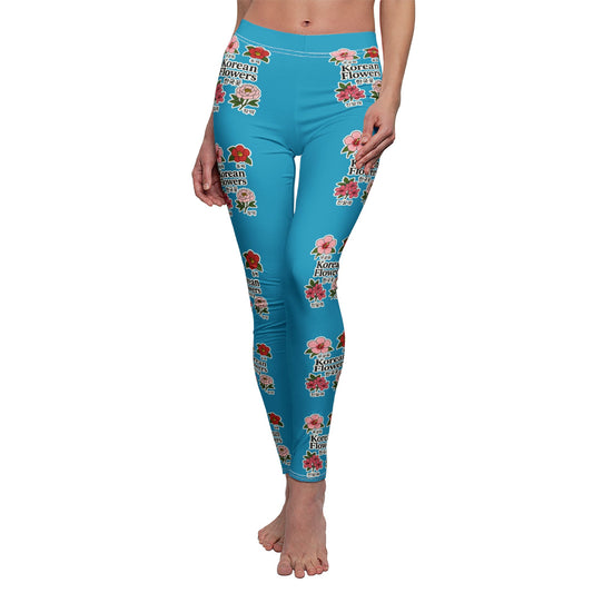 Vibrant Korean Floral Leggings for Everyday Wear, Tourquis, Casual Yoga Pants, Comfort Fit, Gift for Her, Stylish Exercise Gear