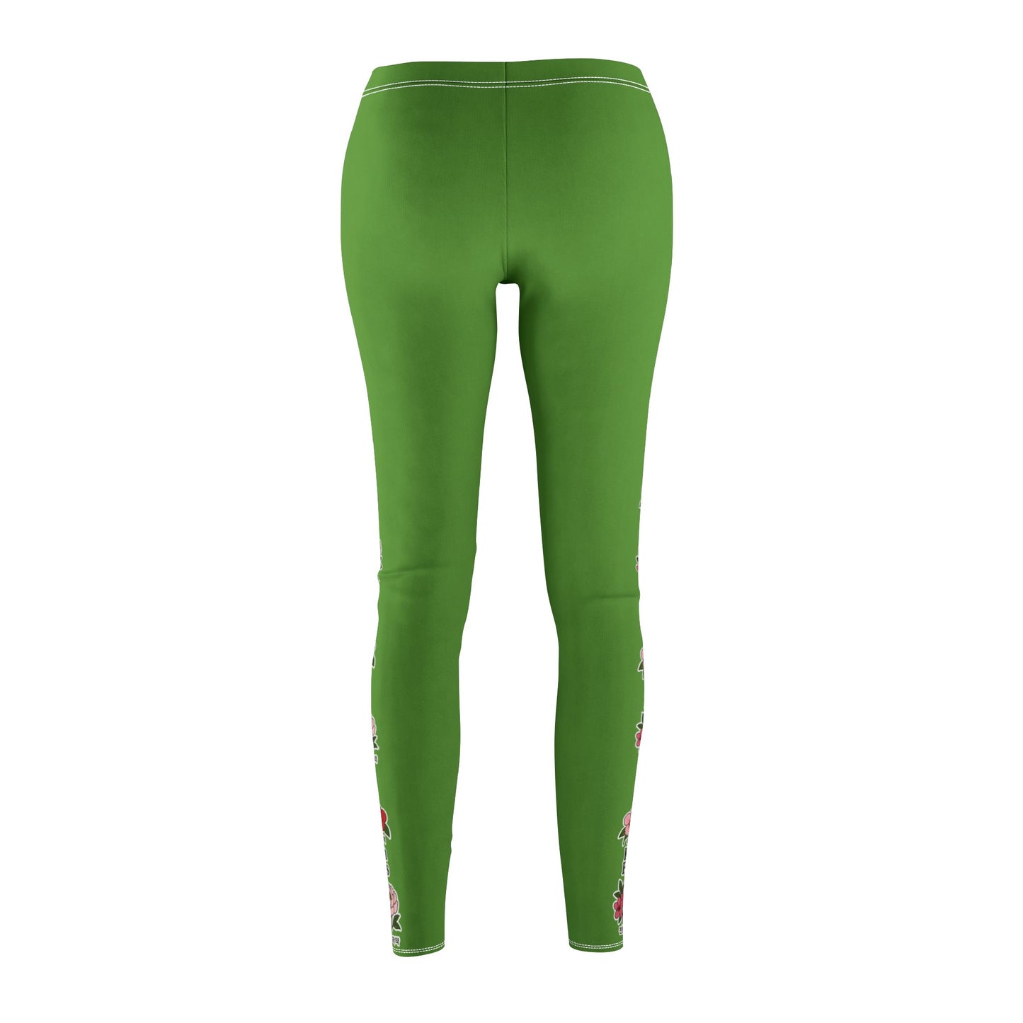Vibrant Korean Floral Leggings for Everyday Wear, Green, Casual Yoga Pants, Comfort Fit, Gift for Her, Stylish Exercise Gear