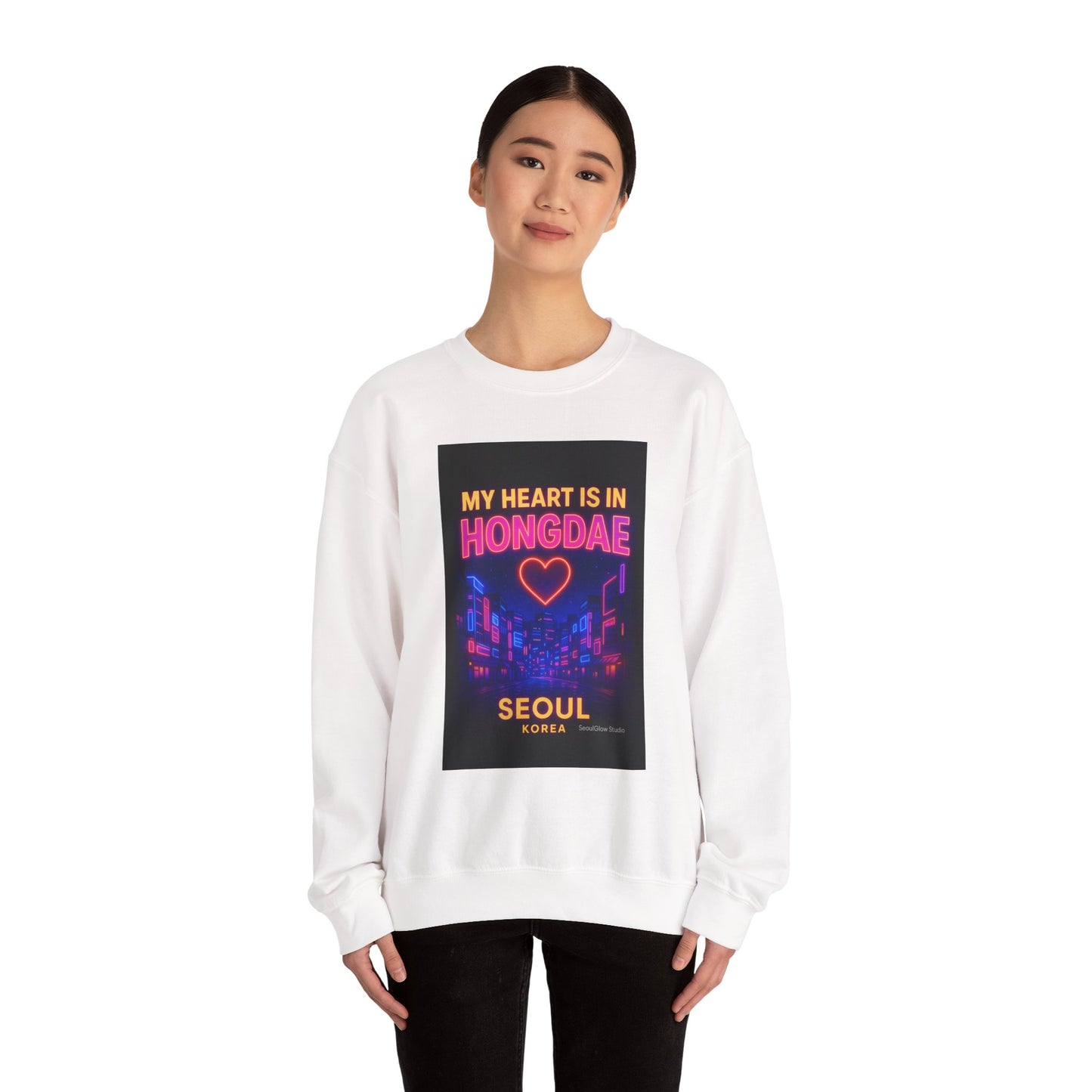 Heart in Hongdae Hoodie, Unisex Crewneck Sweatshirt, Streetwear, Aesthetic Fashion, Seoul Gift, Layering Essential