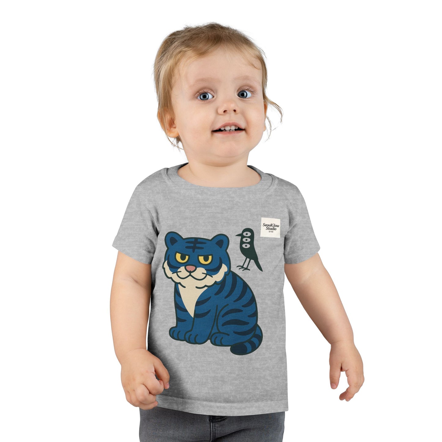 Korean Tiger and Magpie Toddler T-shirt, Kids Animal Tee, Gift for Toddlers, Birthday Shirt, Playful Graphic Tee