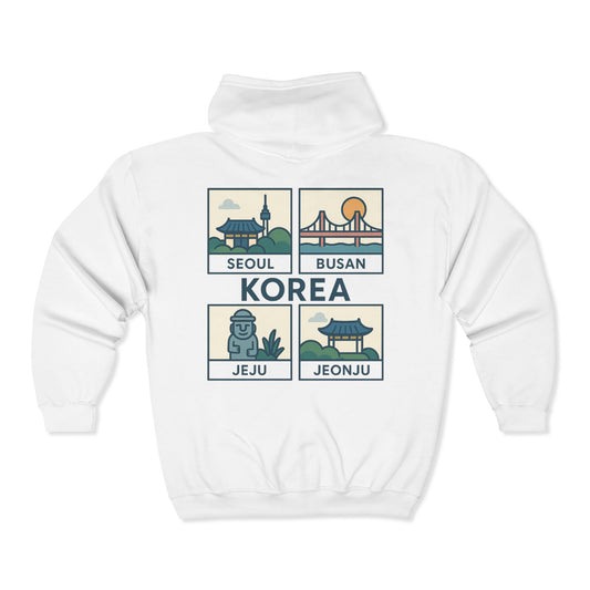 Seoul Cityscape Zip Hoodie, Cozy Urban Sweatshirt, Travel Souvenir Jacket, Unisex Gift, Cool Streetwear, City Lover Apparel