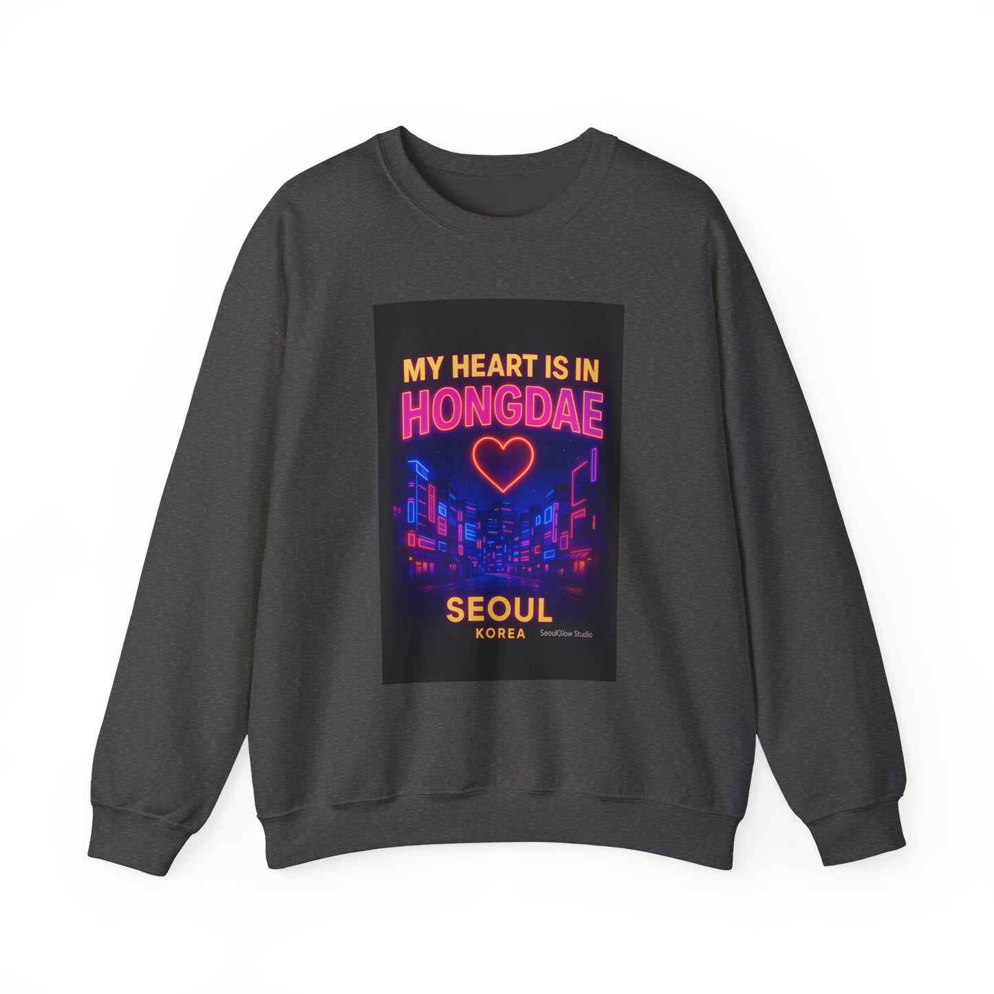 Heart in Hongdae Hoodie, Unisex Crewneck Sweatshirt, Streetwear, Aesthetic Fashion, Seoul Gift, Layering Essential