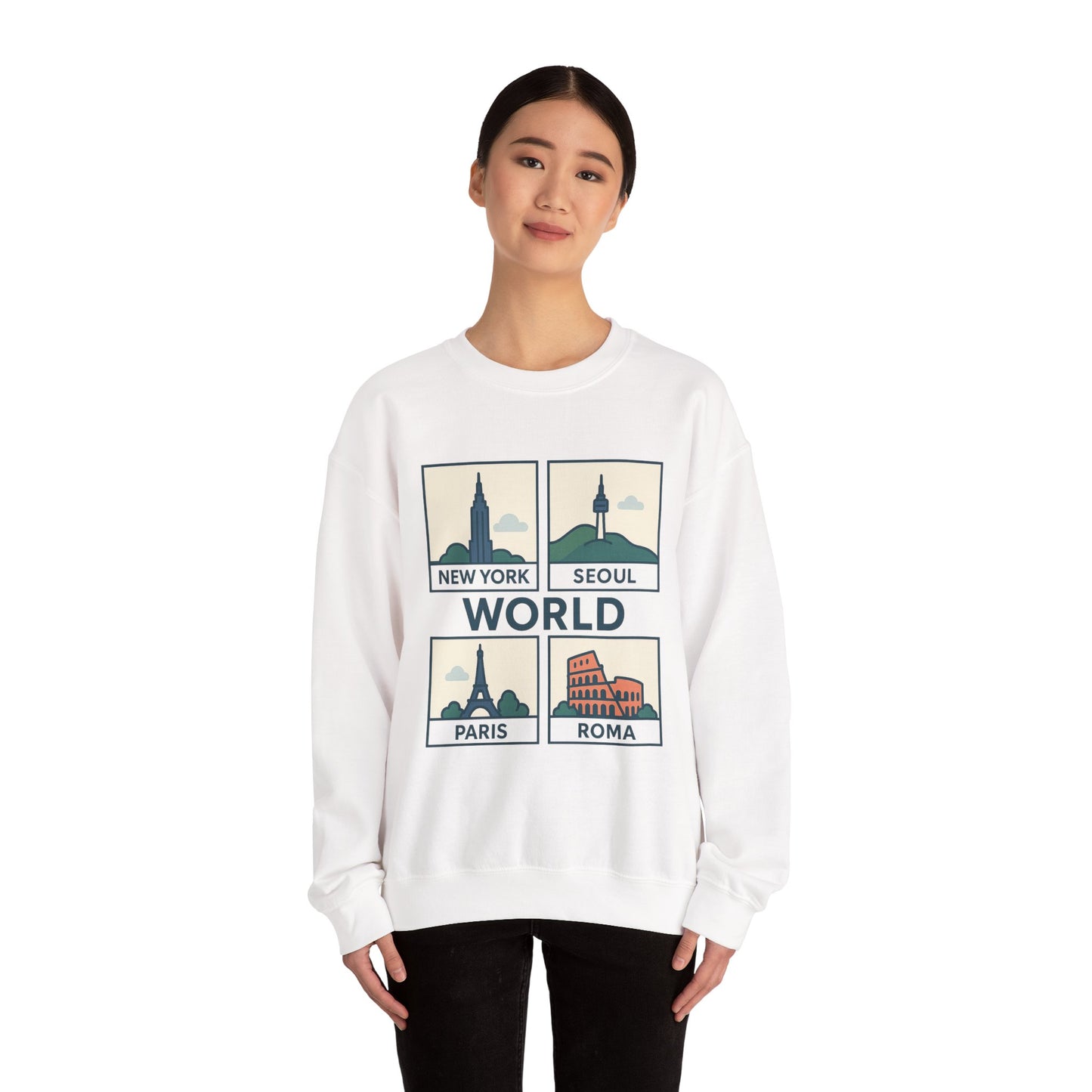 World City Crewneck Sweatshirt, Cozy Travel Sweatshirt, Unisex Souvenir Sweatshirt, New York Seoul Paris Roma Gift, Adventure Sweatshirt
