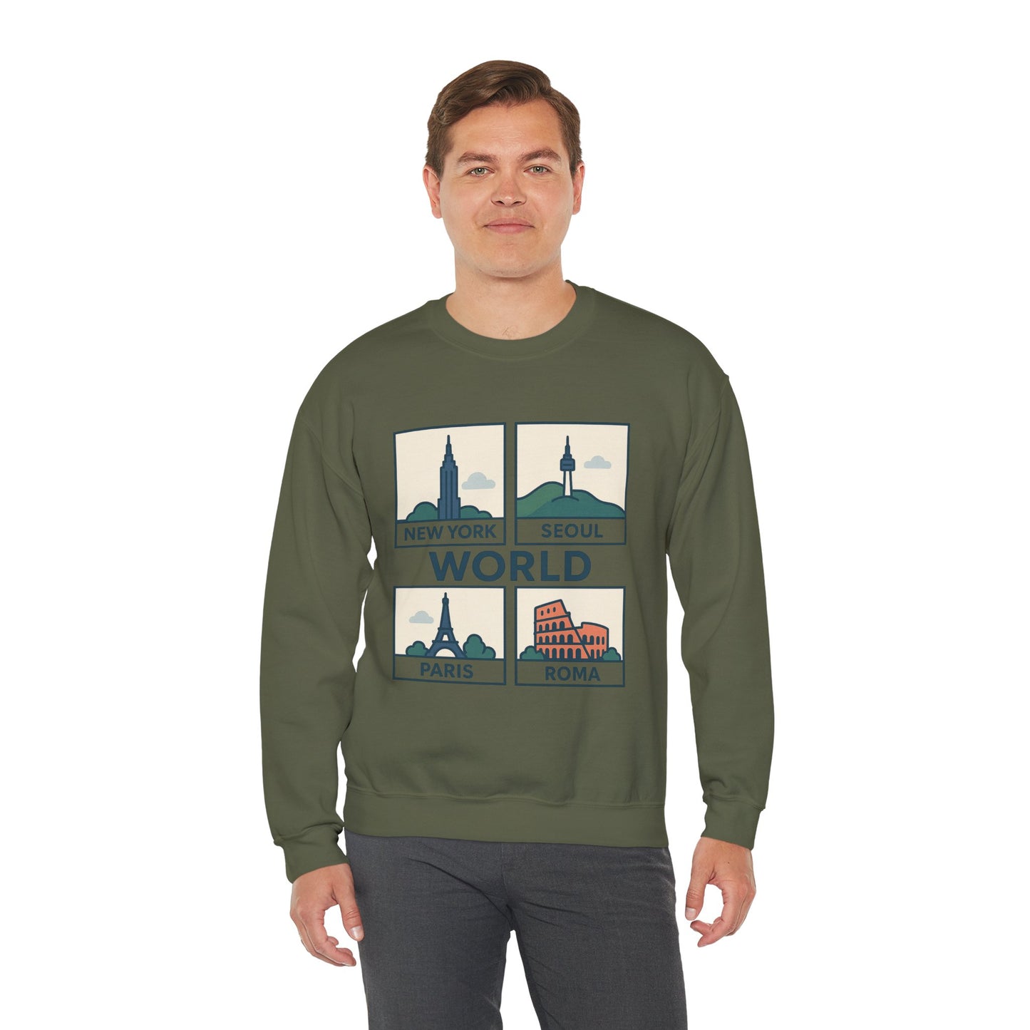World City Crewneck Sweatshirt, Cozy Travel Sweatshirt, Unisex Souvenir Sweatshirt, New York Seoul Paris Roma Gift, Adventure Sweatshirt